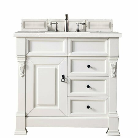 JAMES MARTIN VANITIES Brookfield 36in Single Vanity, Bright White w/ 3 CM Eternal Serena Quartz Top 147-V36-BW-3ESR